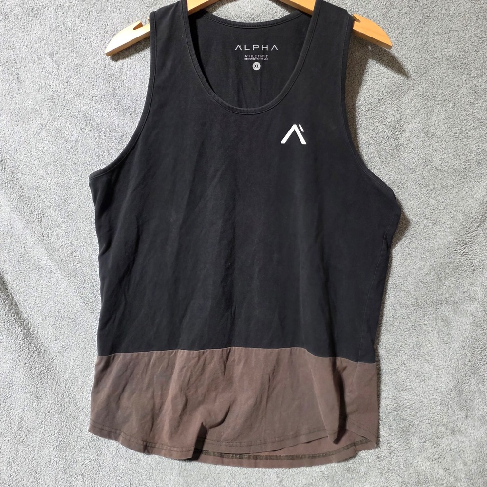 Alpha Athleti-Fit Mens XL Tank Top Black Brown Colorblock Gym Workout Shirt